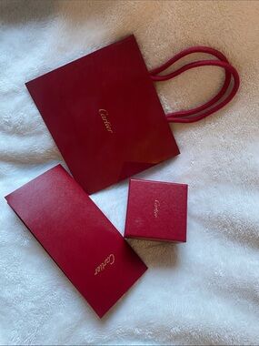 Cartier Red Box and Bag Set with Gold Logo (Empty)